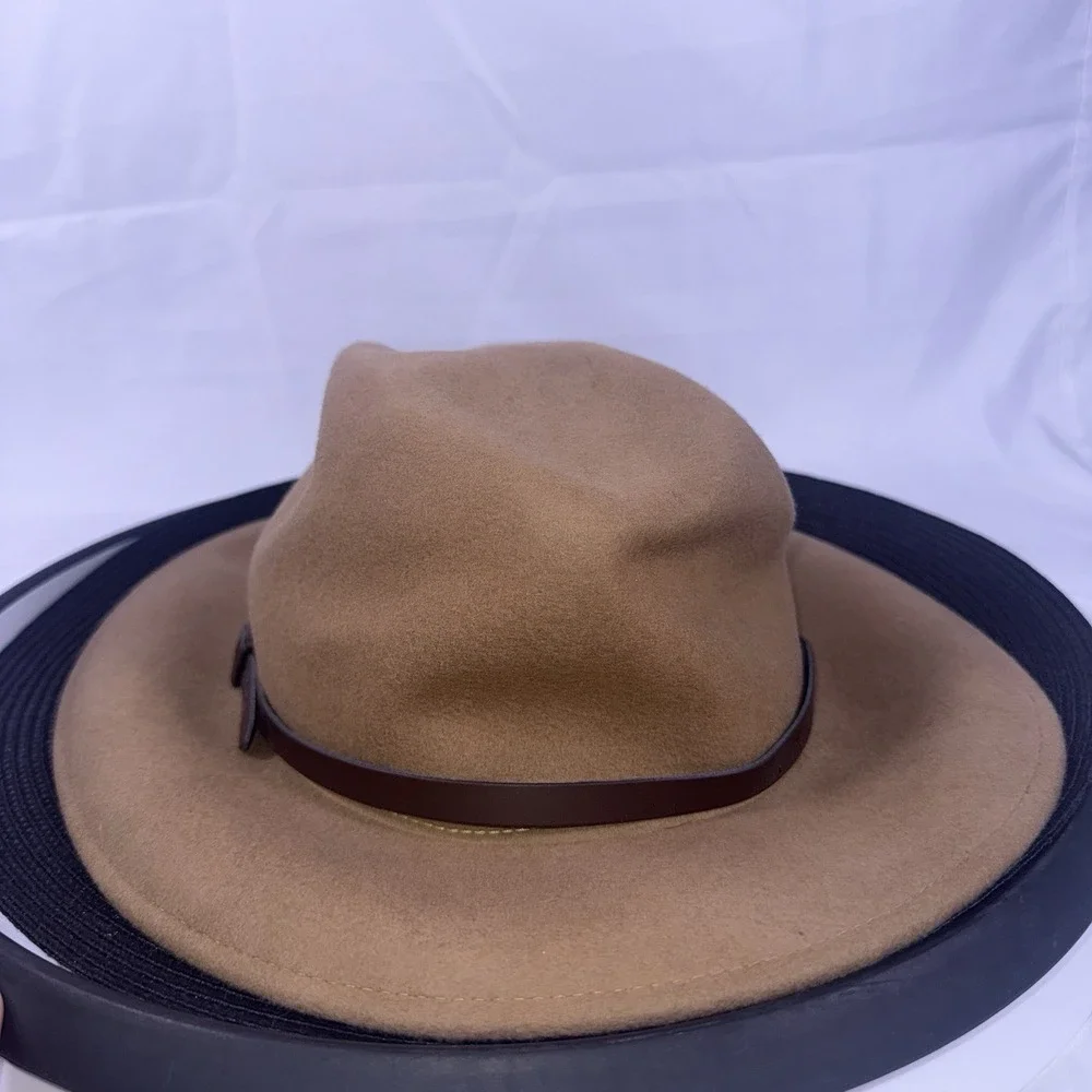 Gelso Bianco Brown Pinch  Wool Fedora Hat Italy Wide Brim